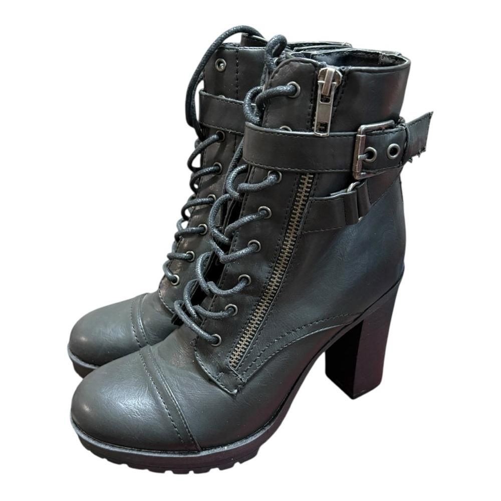Jameson Black Combat Moto Boots with Rugged Sole and Lace-Up Design size 7 - Picture 2 of 7